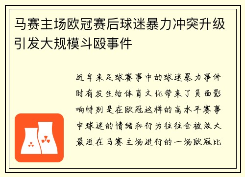 马赛主场欧冠赛后球迷暴力冲突升级引发大规模斗殴事件